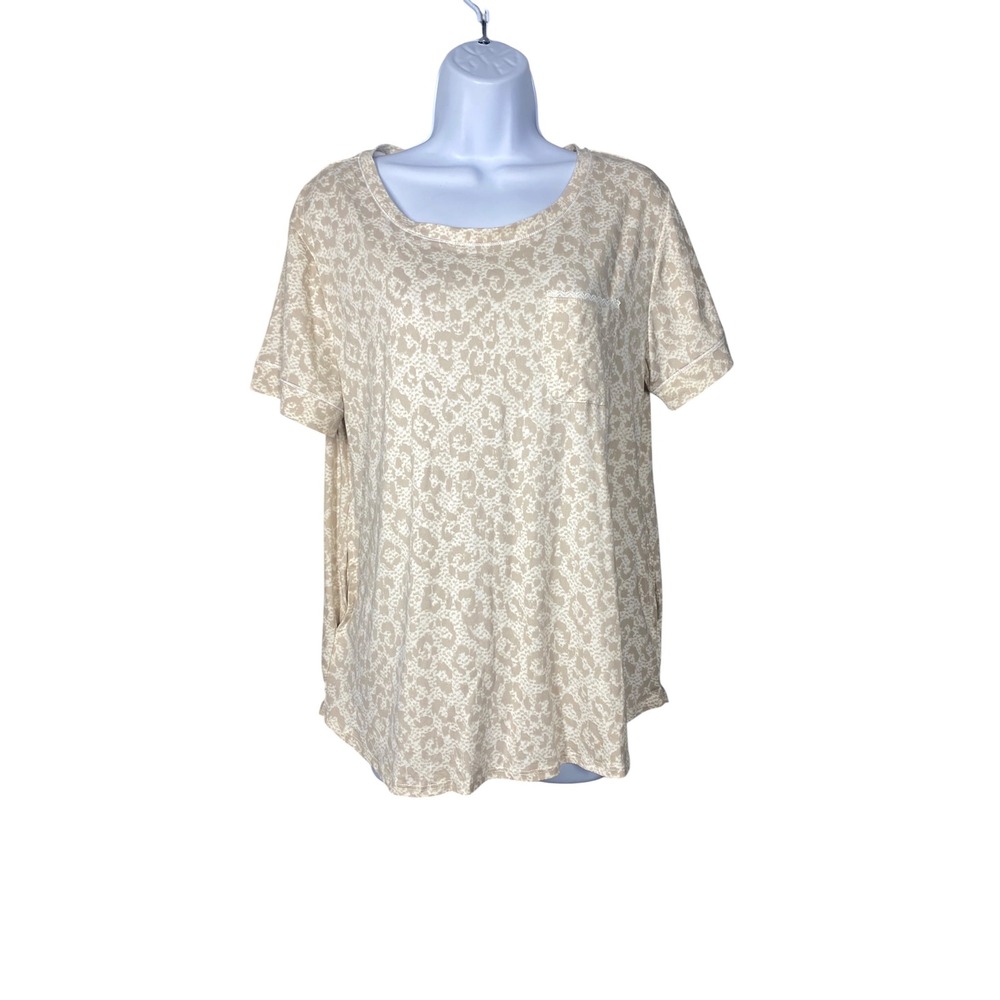 Anne Klein Pajama Top Womens Medium Taupe New Leopard Print Pocket M18723142